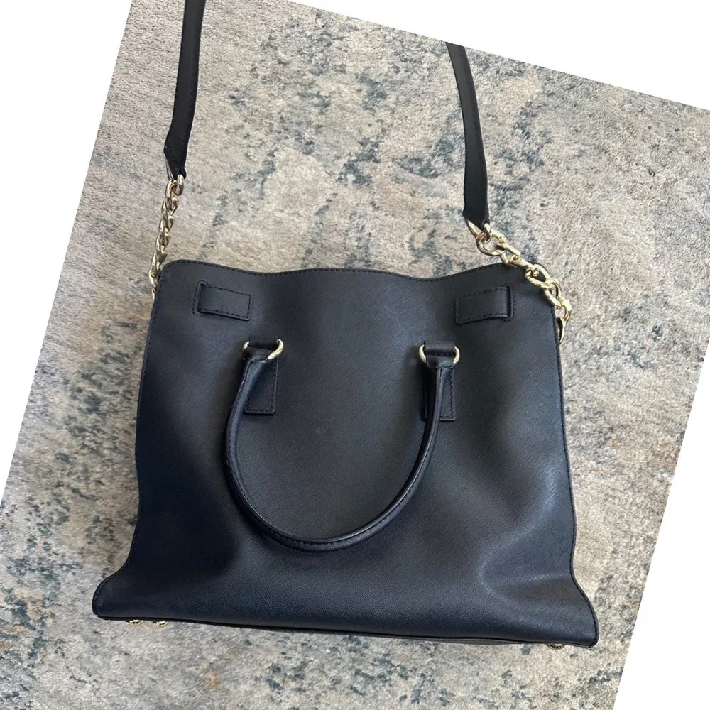 Michael Kors Black Leather Tote Bag Gold‎ Tone Hardware